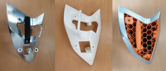 사진= 좌측부터 기존 알루미늄 검사구, SLA 3D프린팅 검사구, SLS 3D프린팅 검사구 이미지